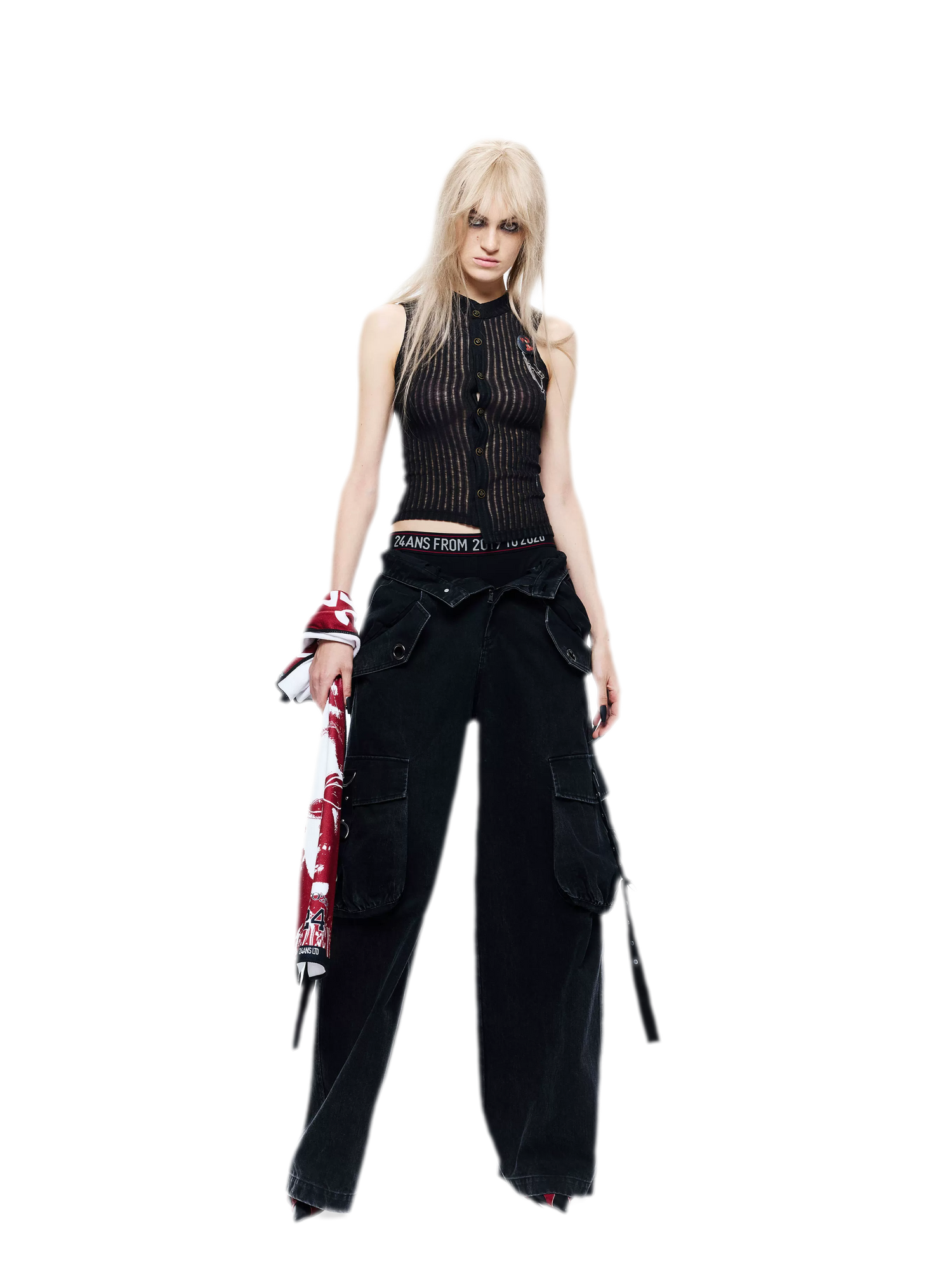 Washed Distressed Wide-Leg Jeans