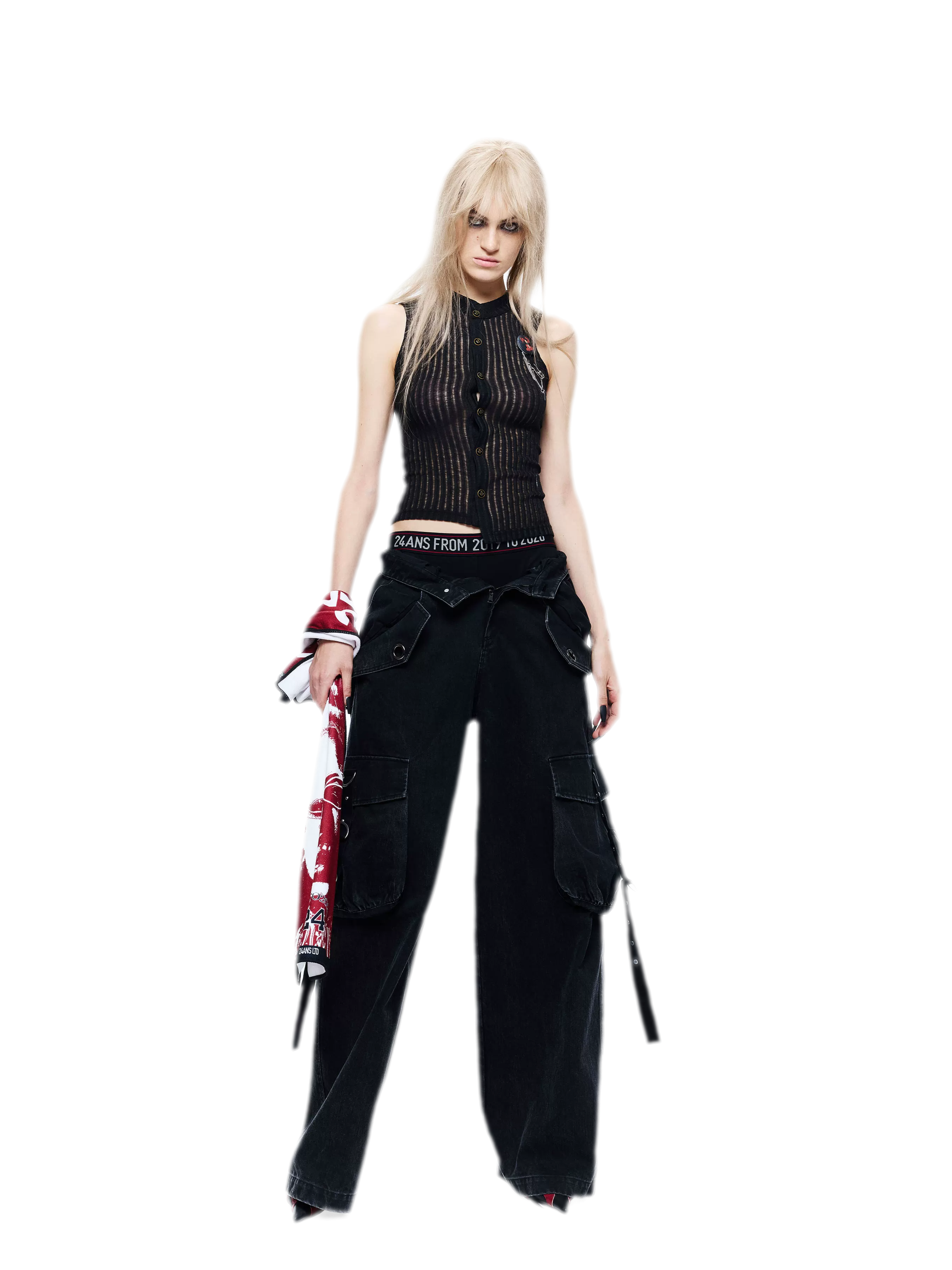Washed Distressed Wide-Leg Jeans