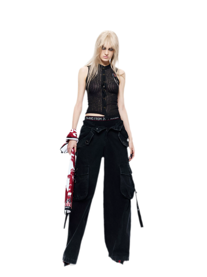 Washed Distressed Wide-Leg Jeans
