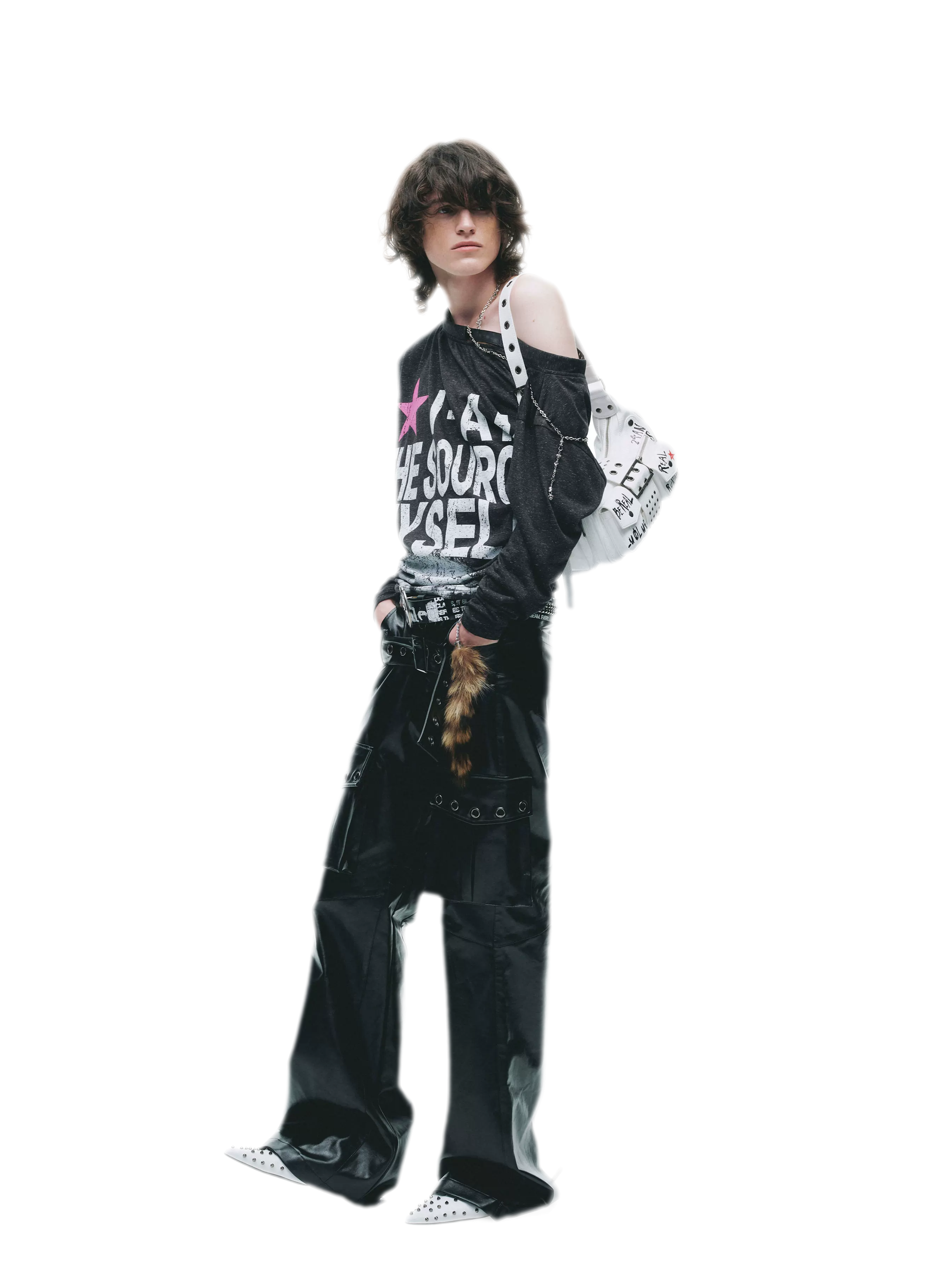Distressed Graphic One-Shoulder T-Shirt