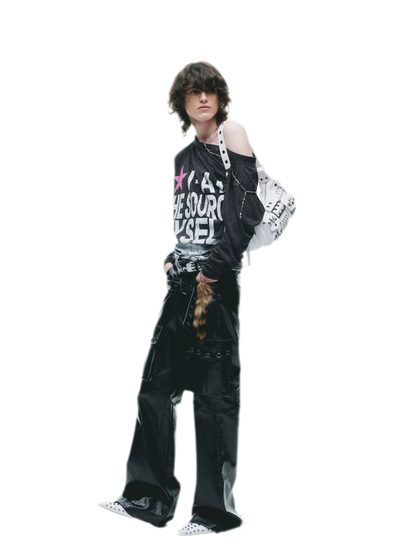 Distressed Graphic One-Shoulder T-Shirt