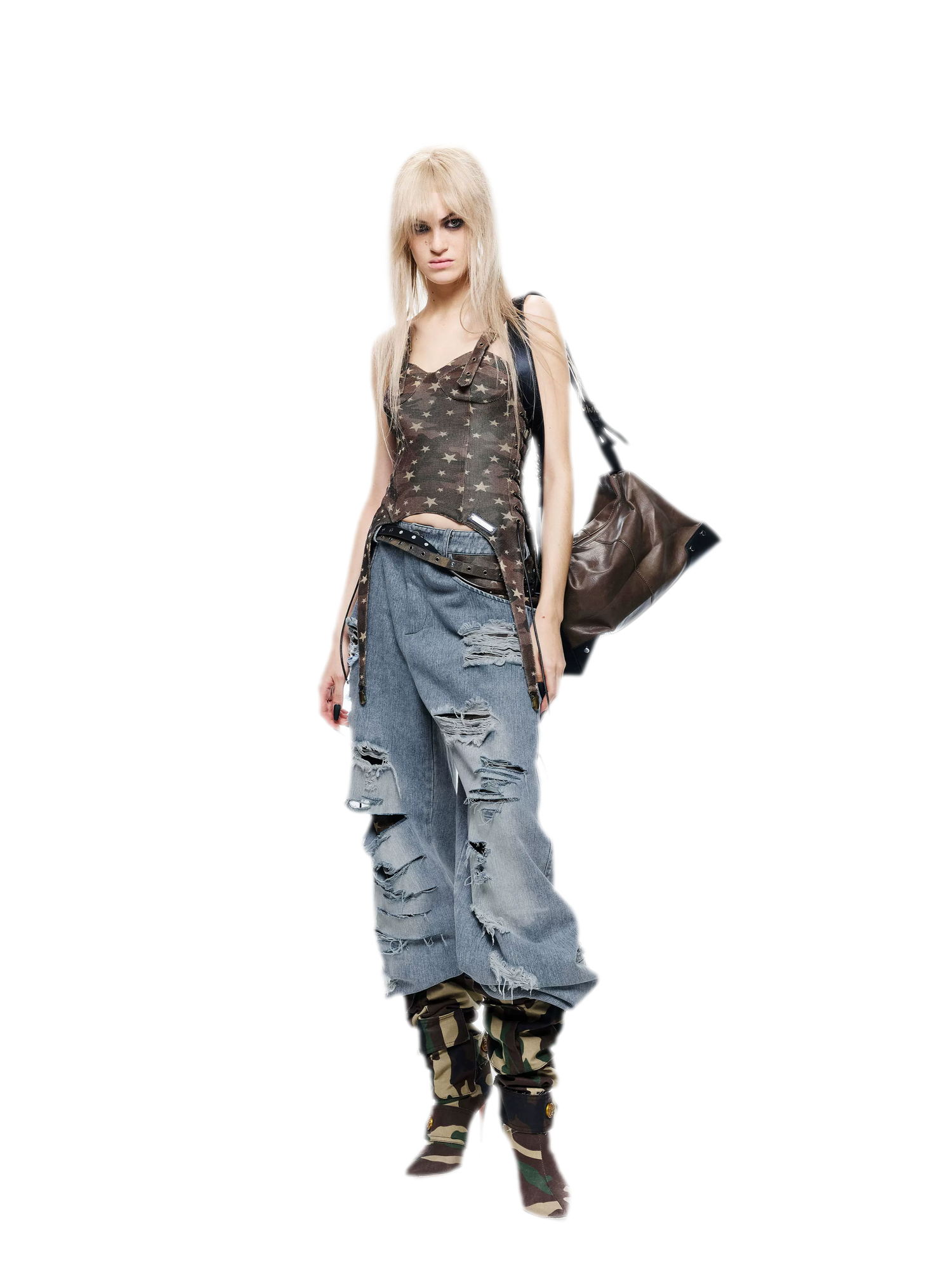 Patchwork Distressed Straight-Leg Jeans