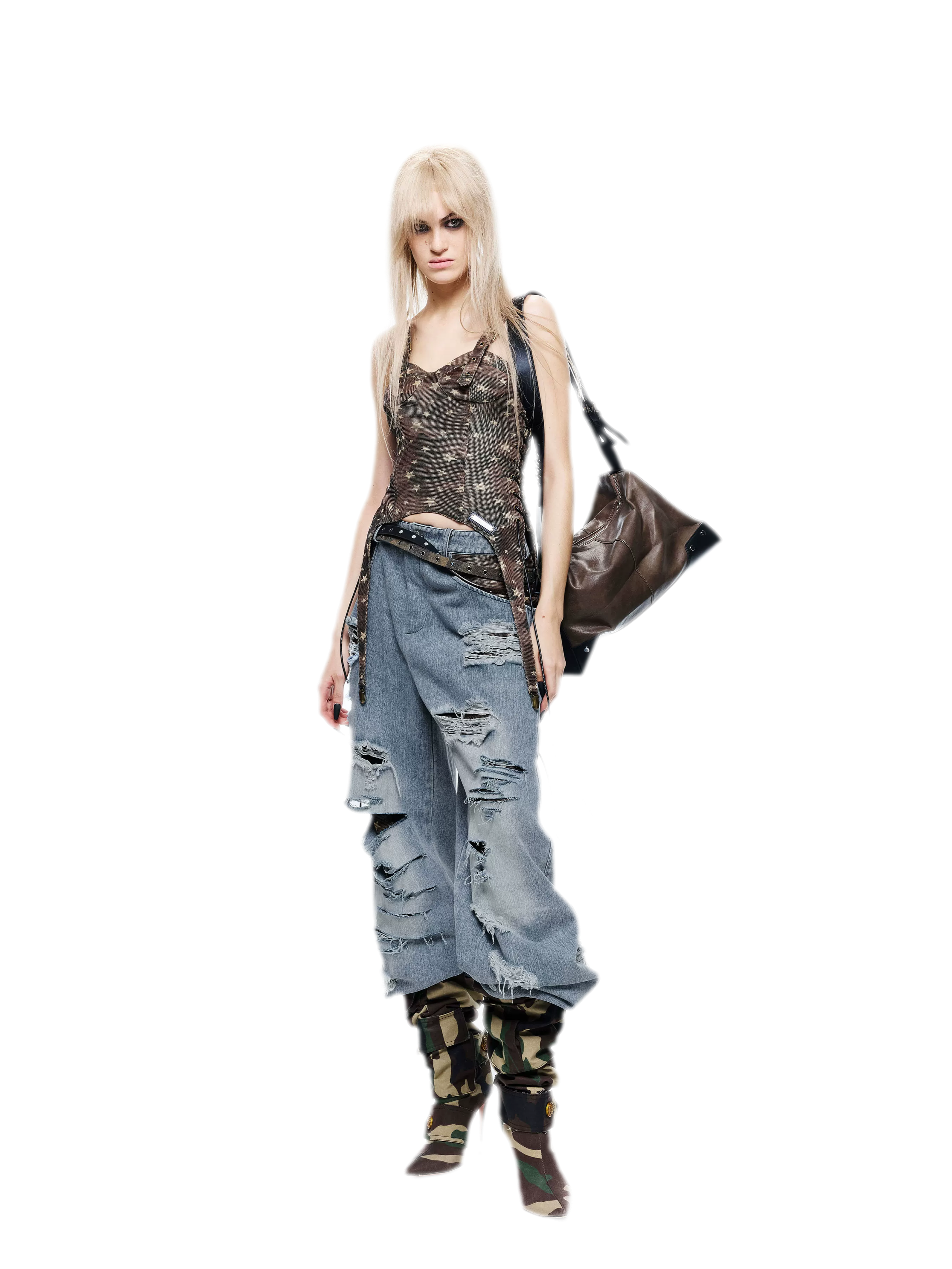 Patchwork Distressed Straight-Leg Jeans