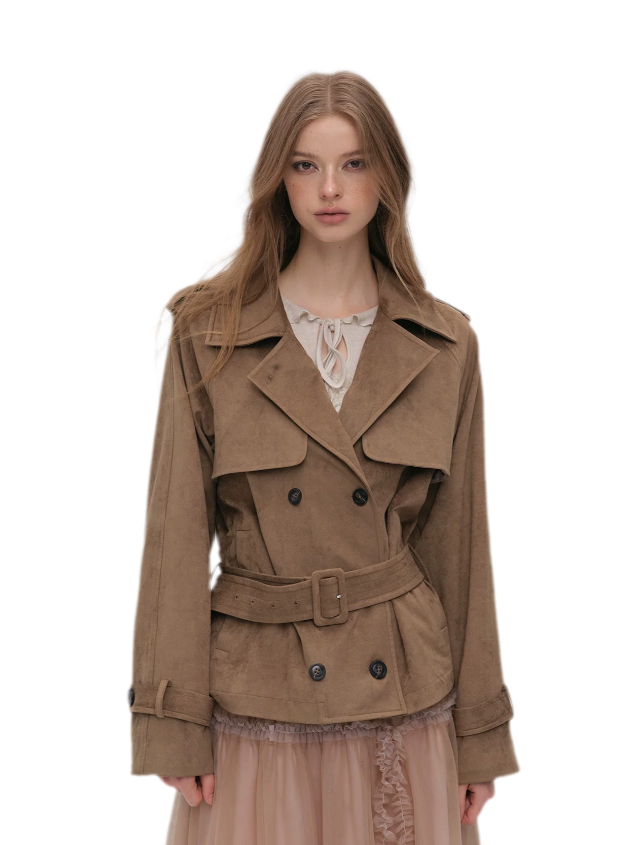Brushed Belted Short Trench Jacket