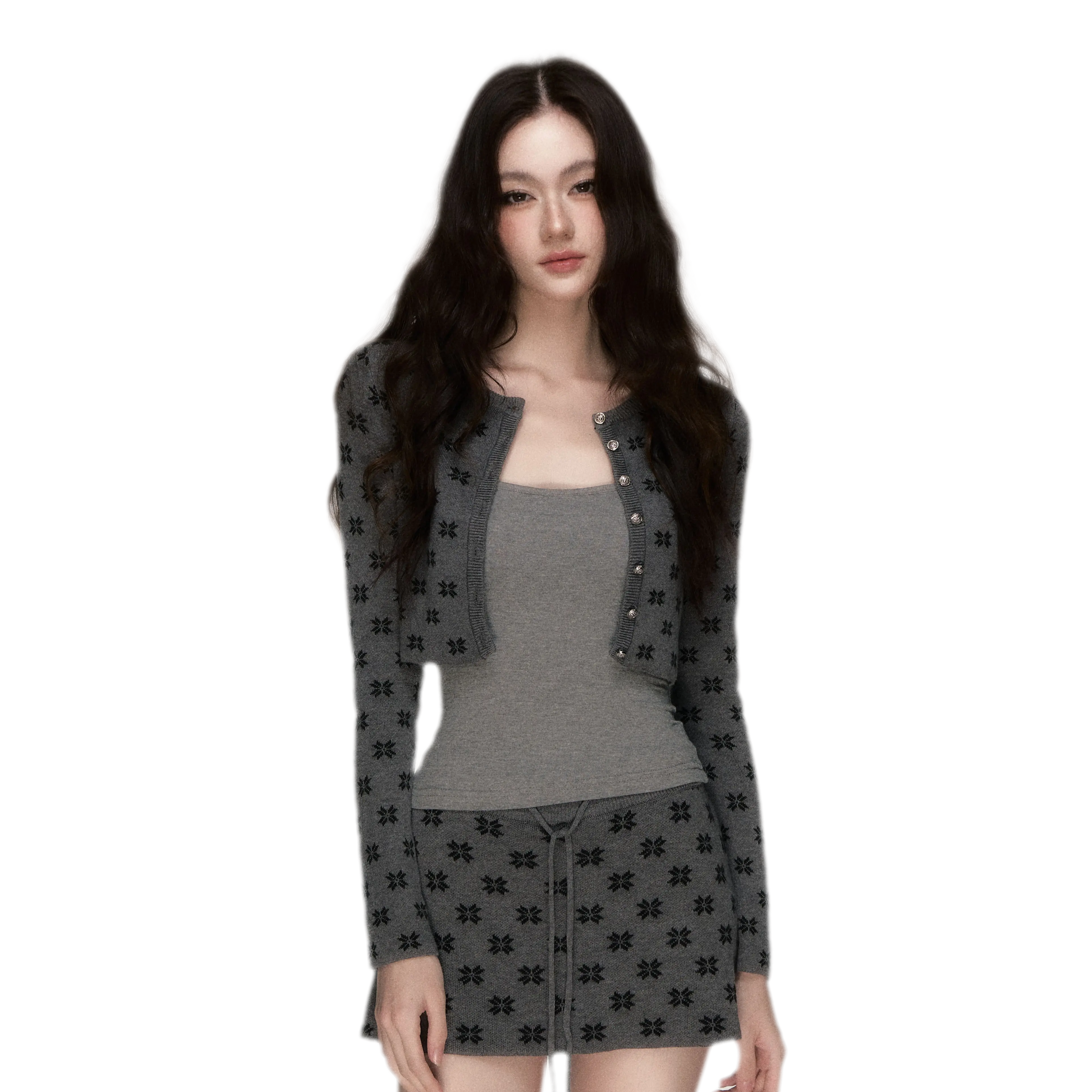 Jacquard Cropped Knit Set