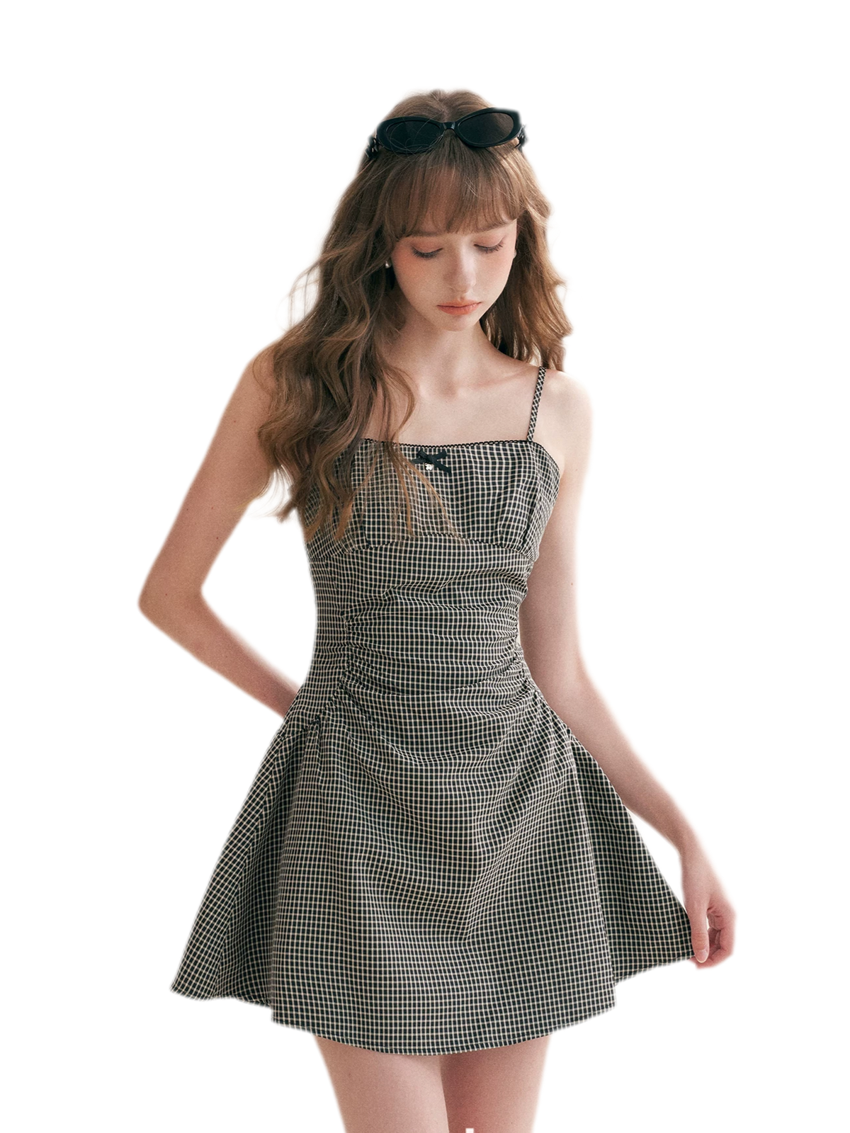 Hand-Pleated Ruffle Check Dress
