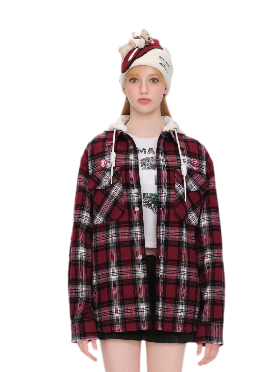 Giacca-camicia imbottita con cappuccio a quadri