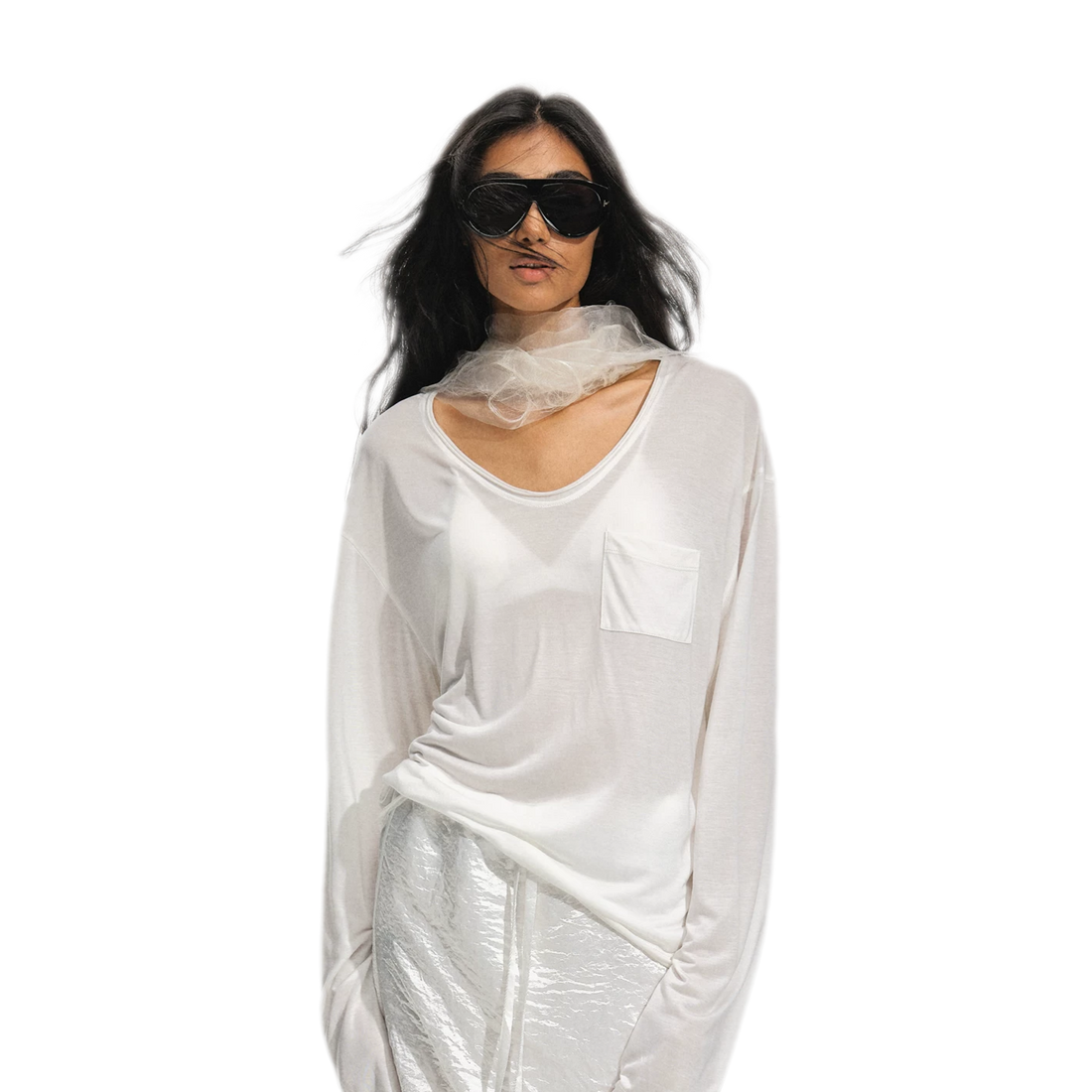 T-shirt rilassata con scollo a V in seta e lyocell
