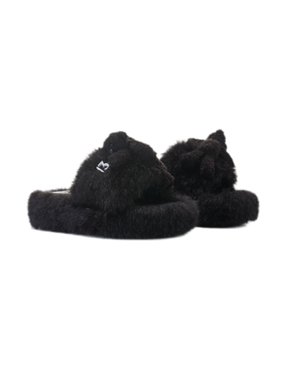 Furry Single-Strap Open-Toe Slippers