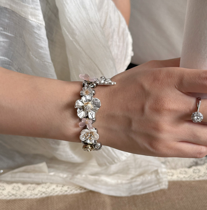 Silver Floral Punk Bracelet