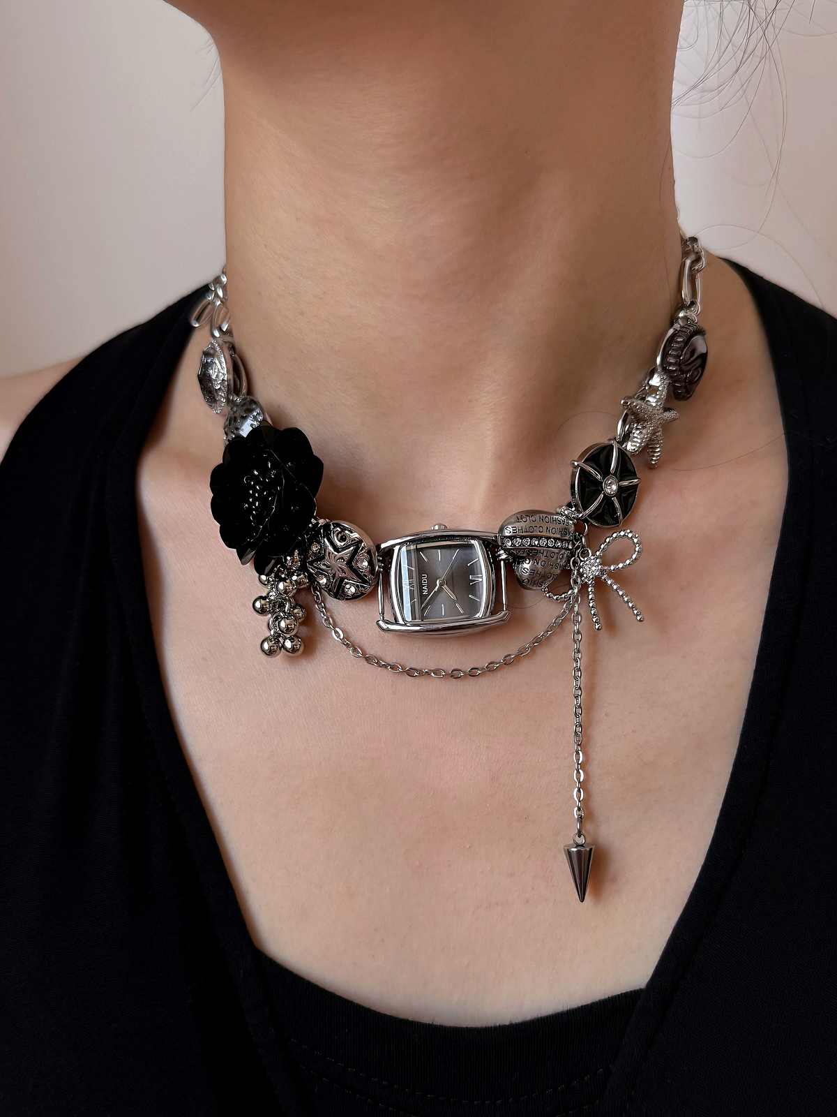 Punk Flower Watch Necklace