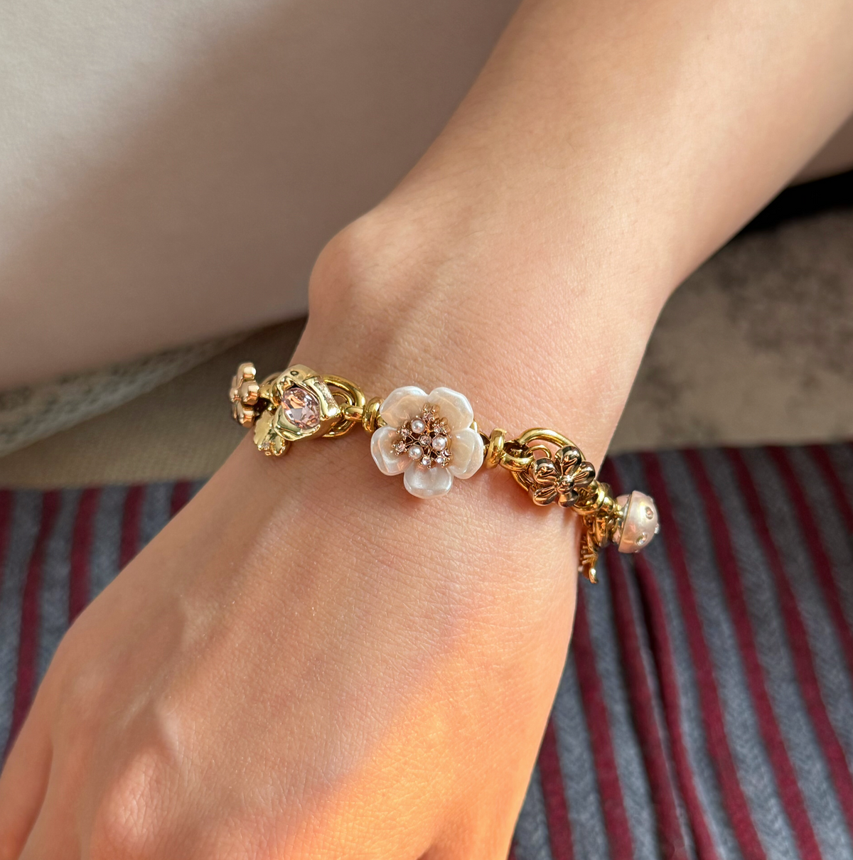 Gold-Pink Heart Charm Bracelet