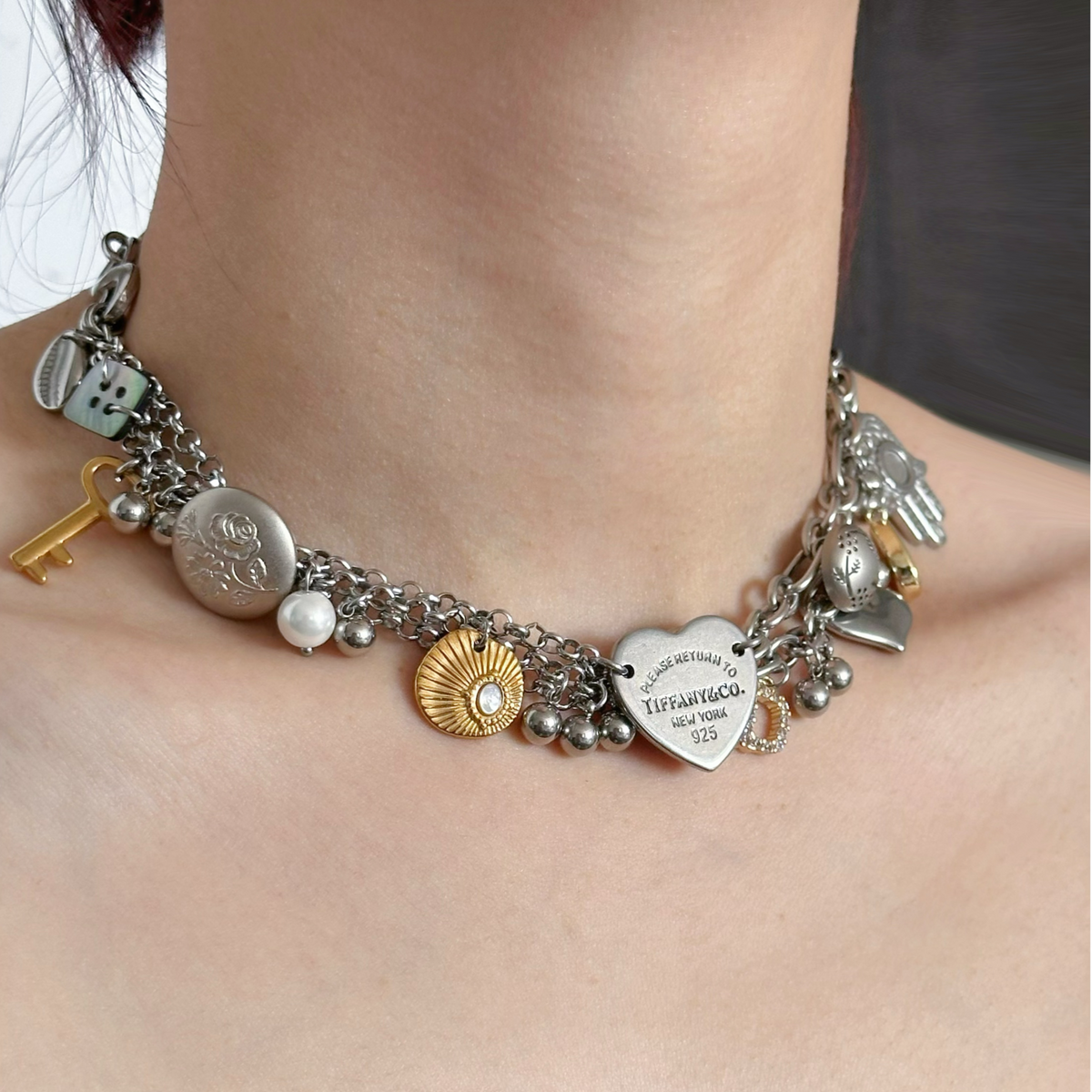 Layered Charm Statement Necklace