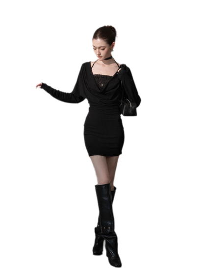 Sequined Draped Cowl Bodycon Dress