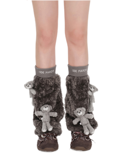 Plush Bear Appliqué Leg Warmers