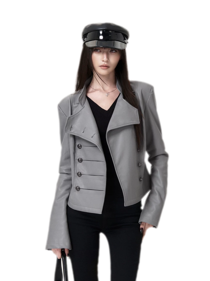 Chaqueta de cuero entallada cruzada