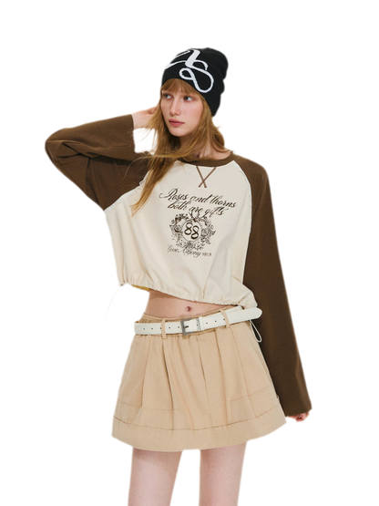 Cotton Raglan Cropped Long-Sleeve Top