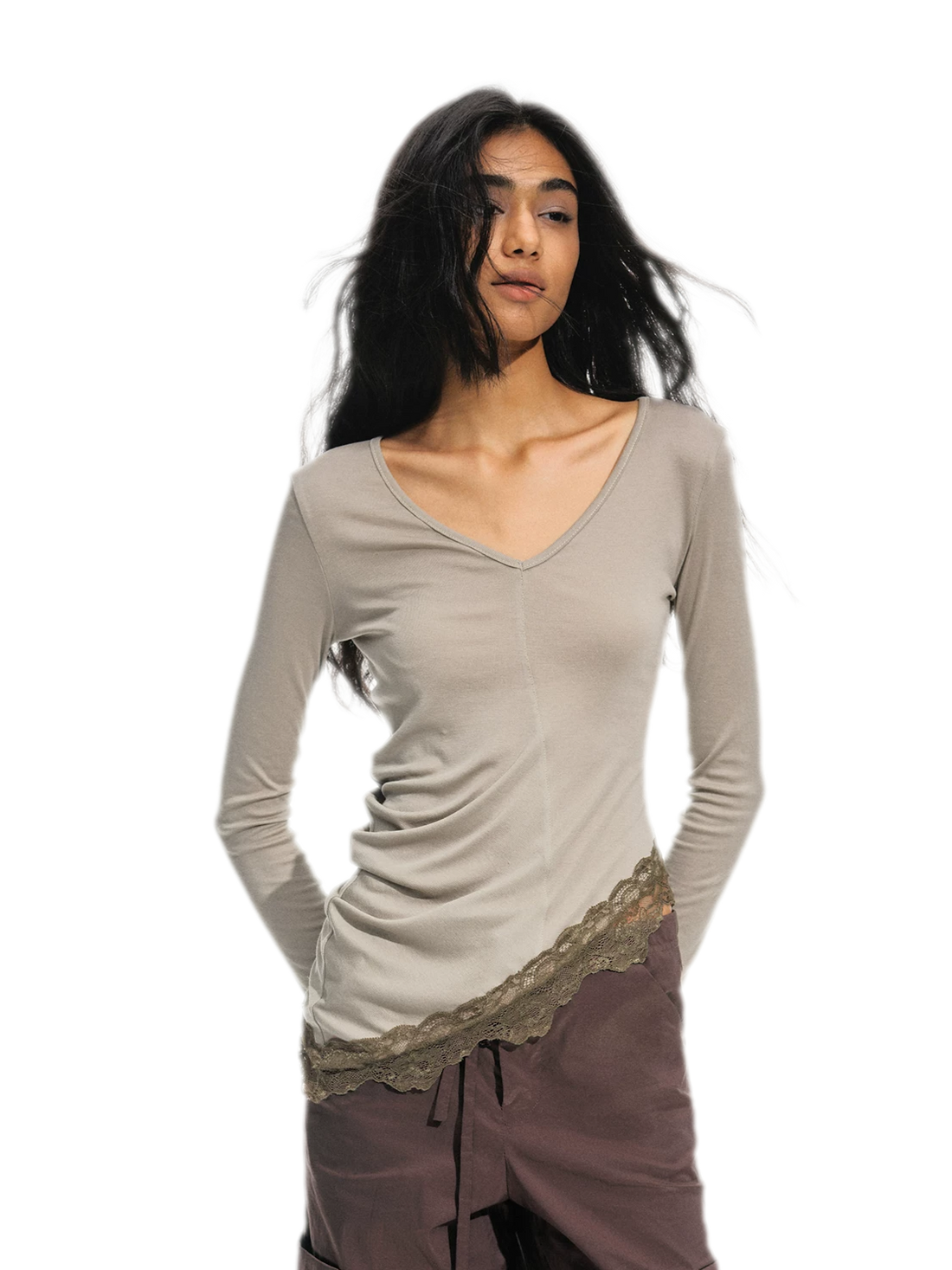 Modal Ruched Asymmetric Long-Sleeve Top