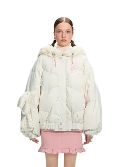 Doudoune rembourrée en duvet avec ours en peluche