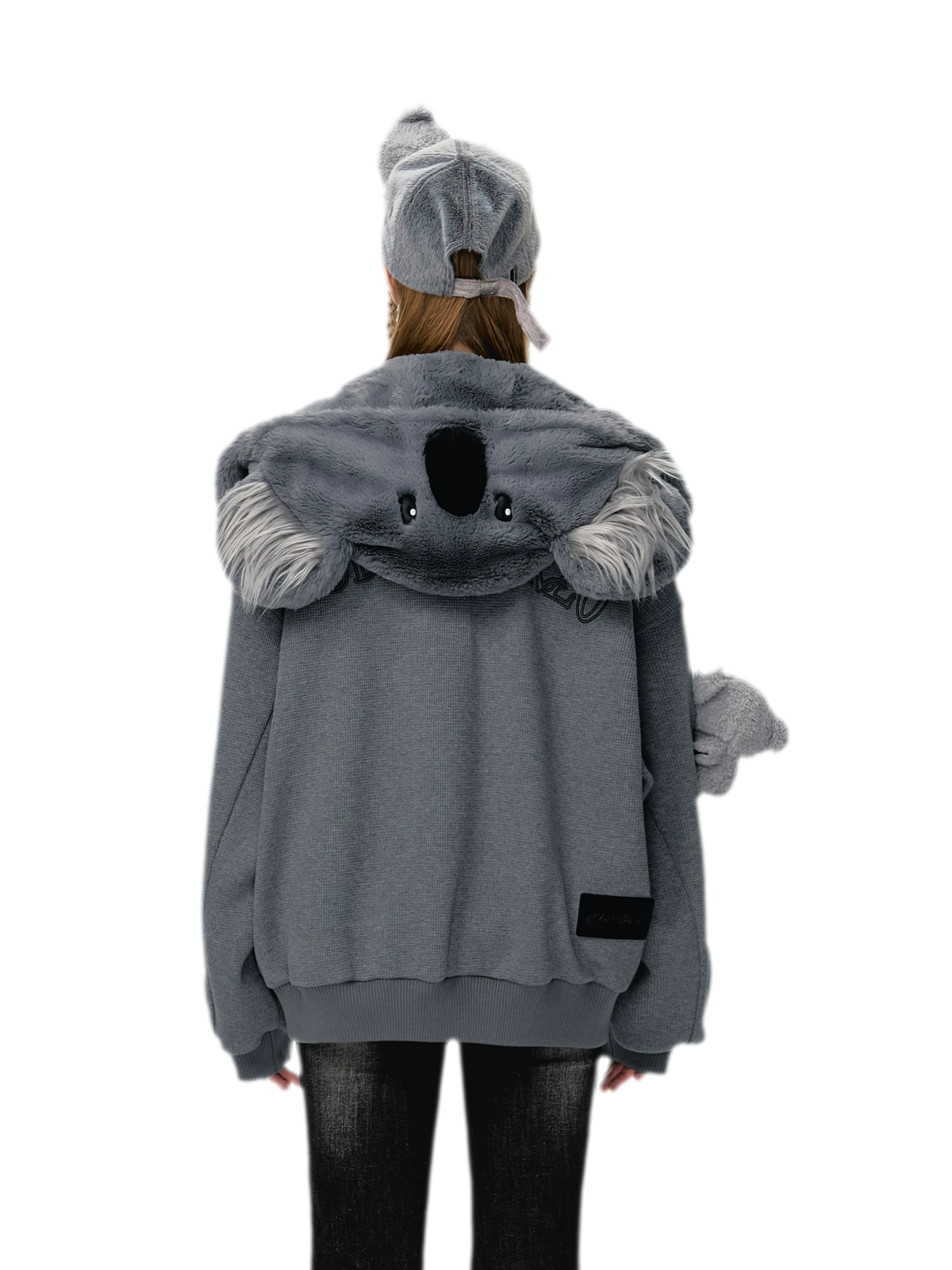 Áo hoodie khóa kéo bề mặt dệt nổi hình gấu koala