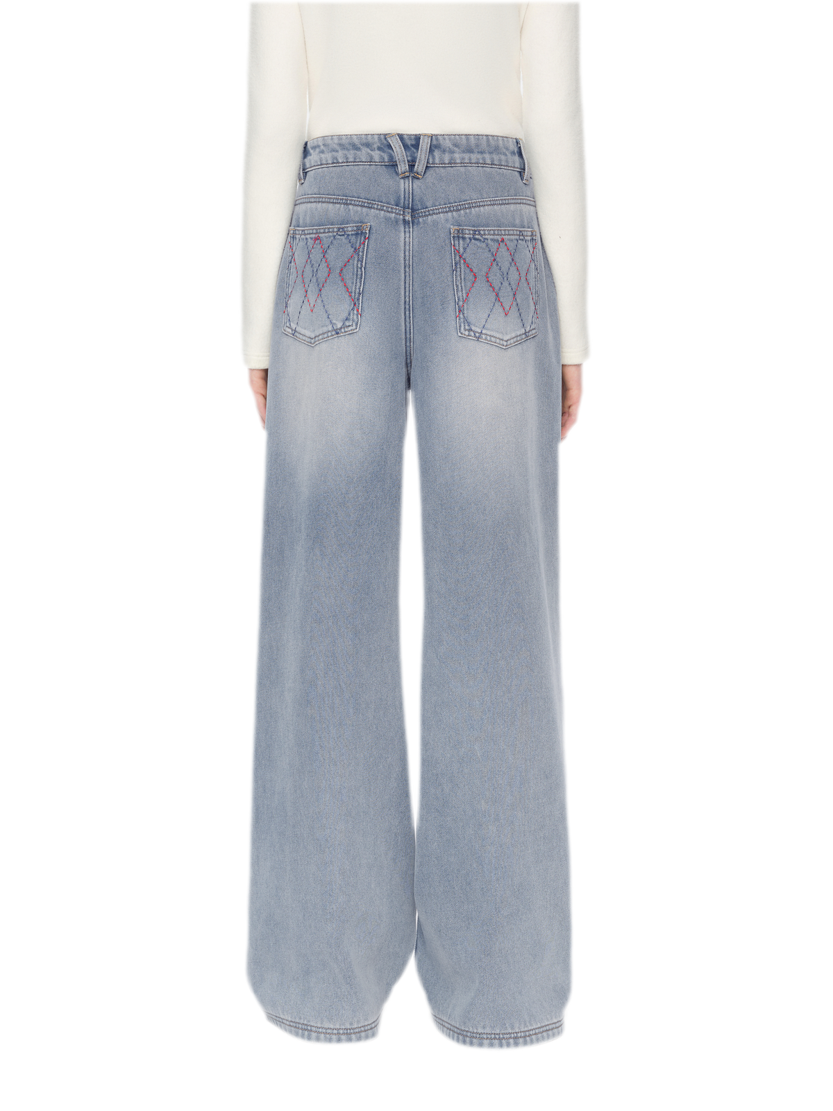 Jeans in denim a gamba larga con fodera in pile