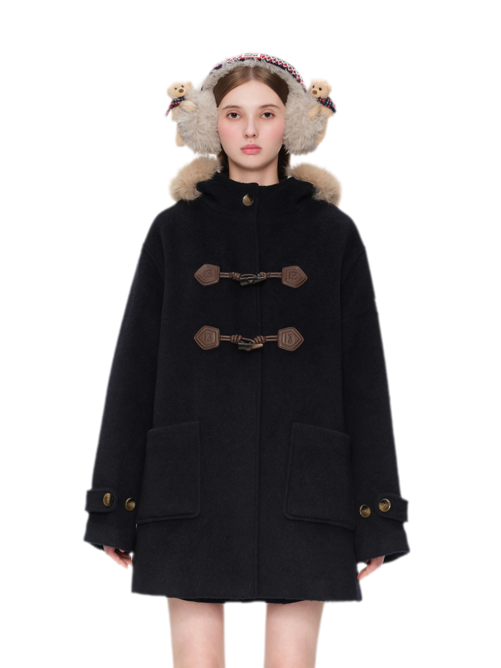 Manteau en laine texturée à boutons brandebourg
