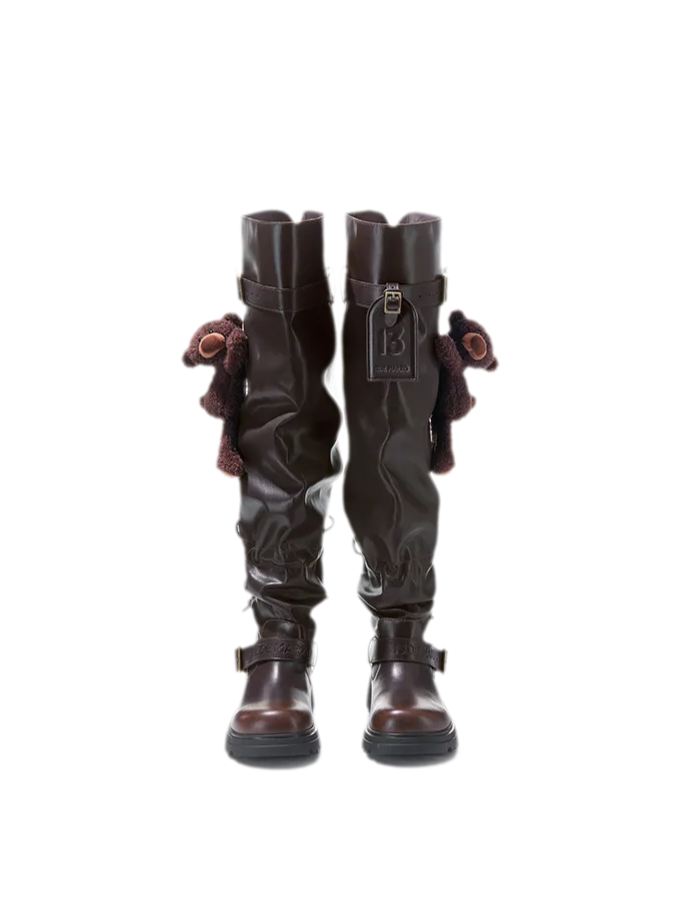 Schlaffe knielange Lederstiefel