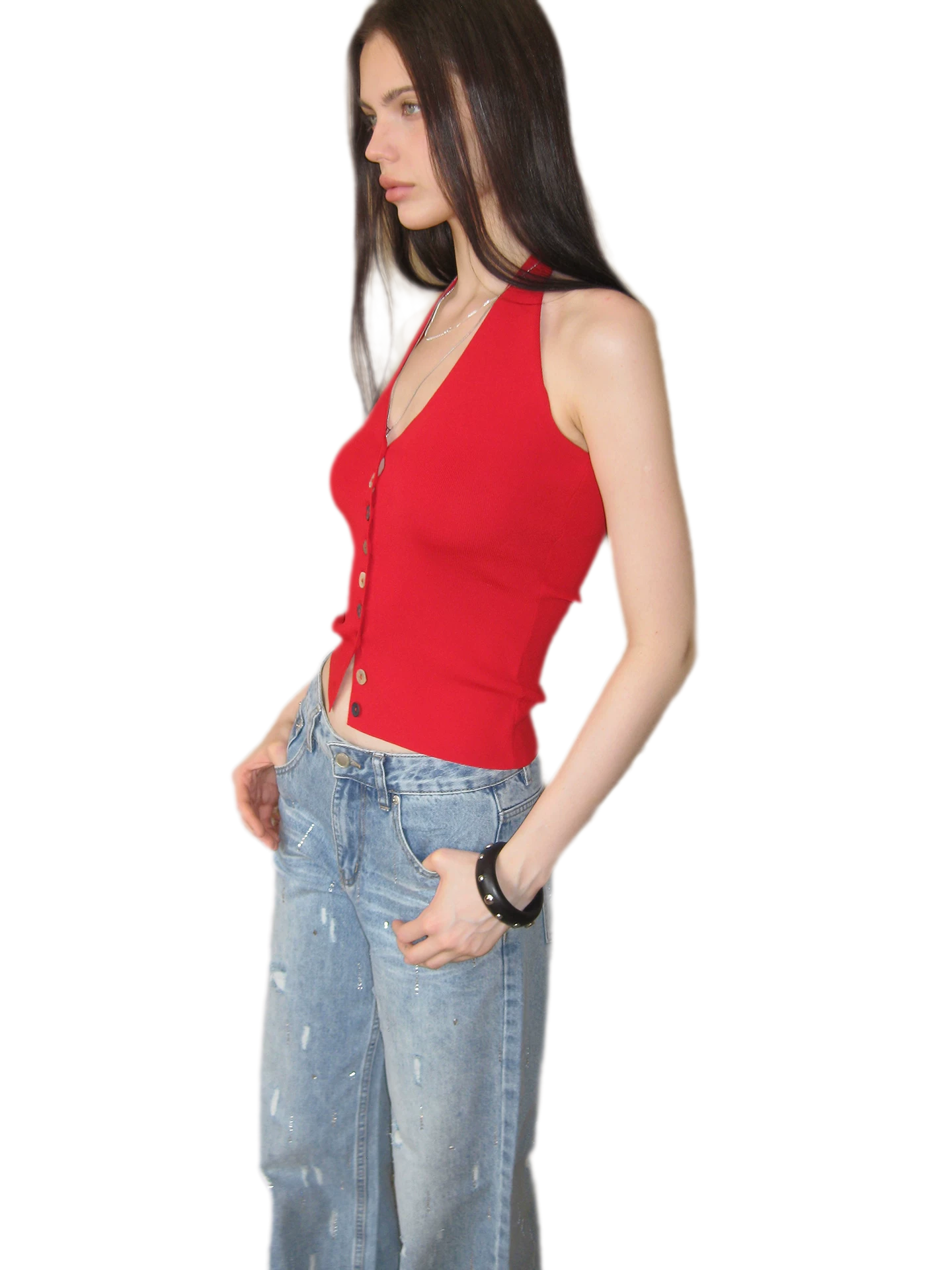 Tencel Halter Button Top