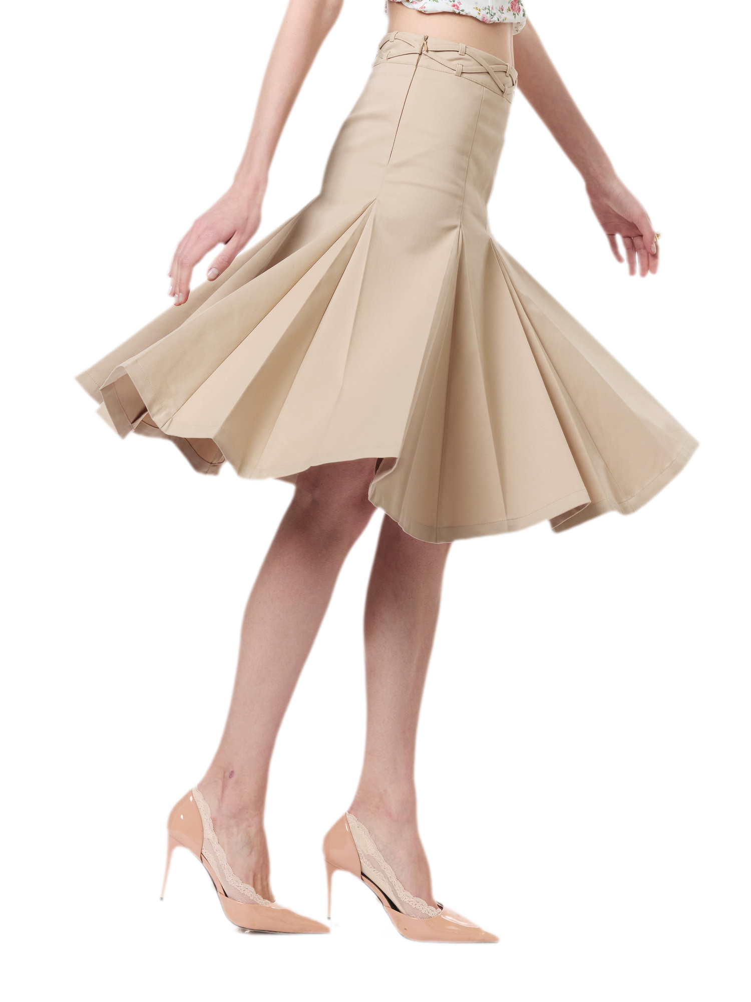 Low Waist Pleated A-Line Skirt