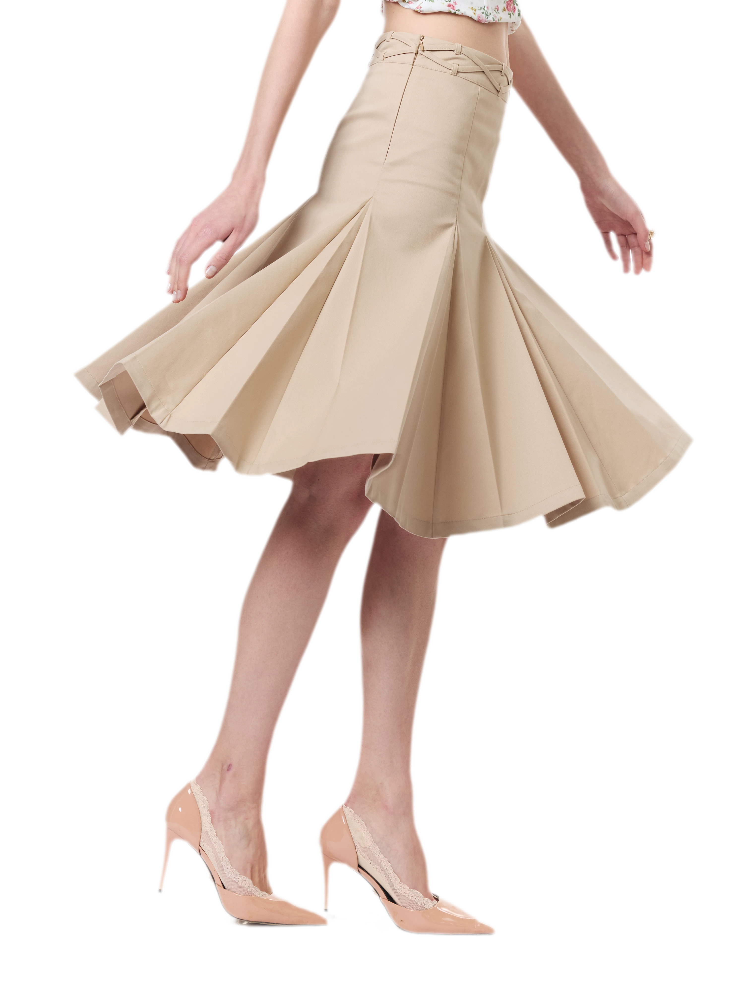 Low Waist Pleated A-Line Skirt