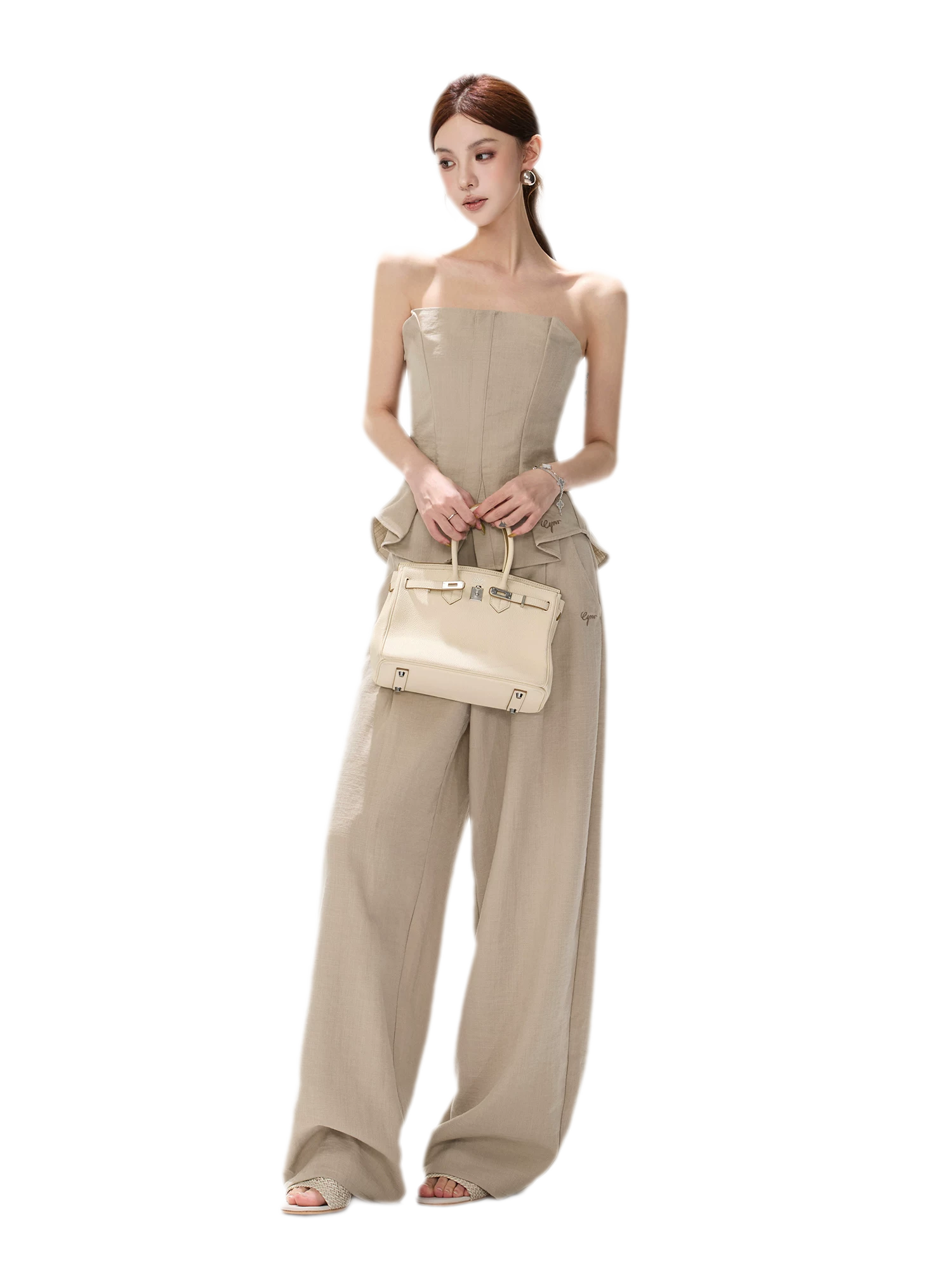 Pleated Ruffle Bustier Trouser Set