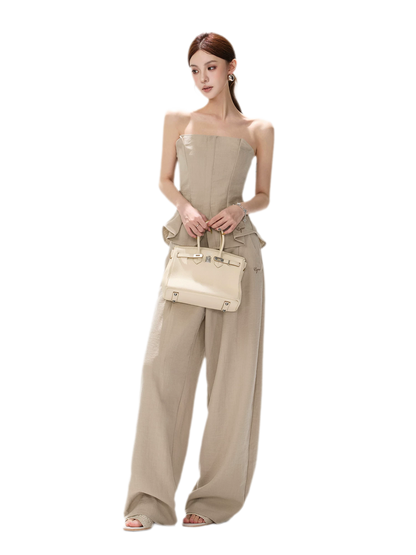 Pleated Ruffle Bustier Trouser Set