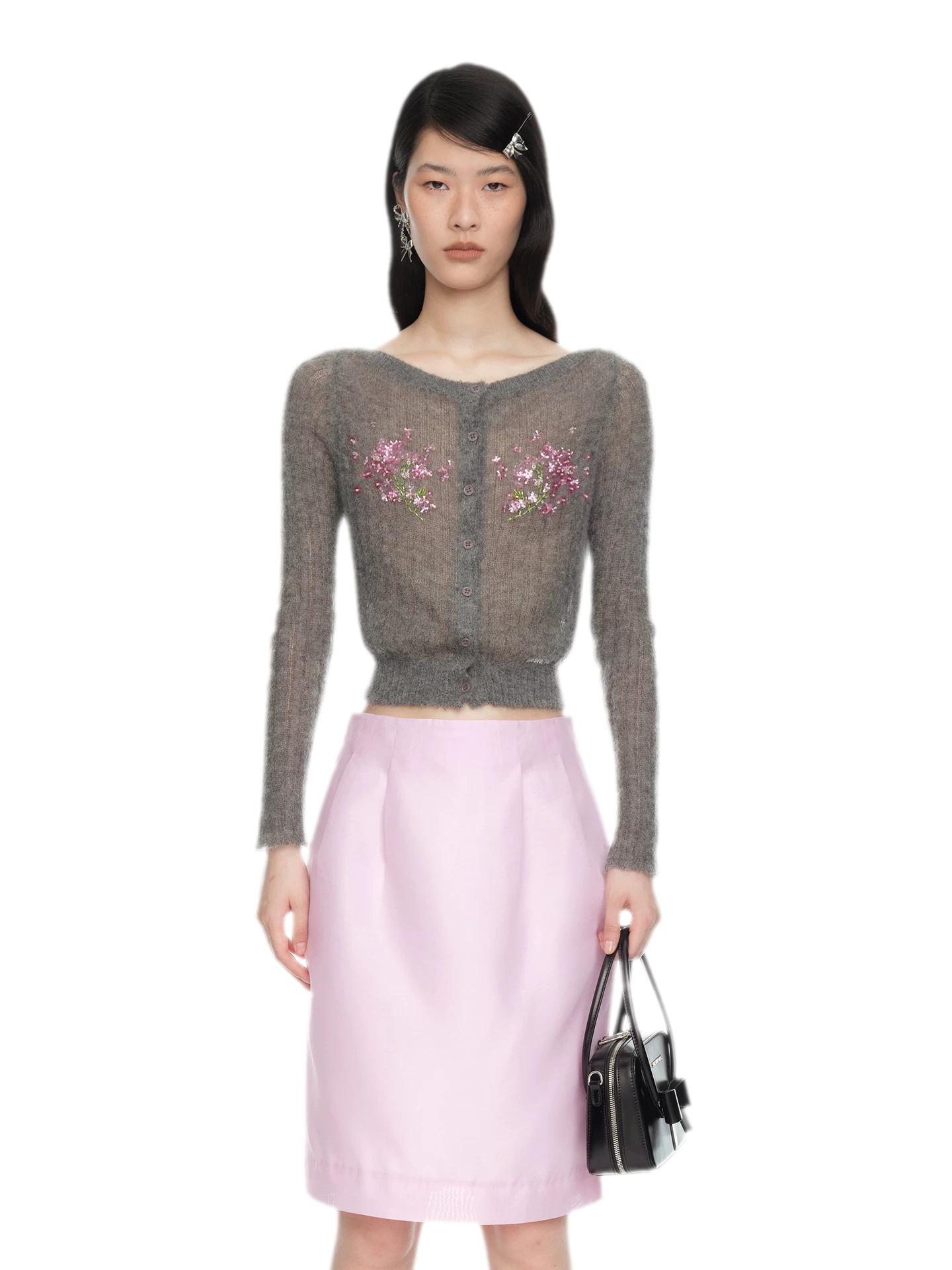 Beaded Floral Fitted Knit Top
