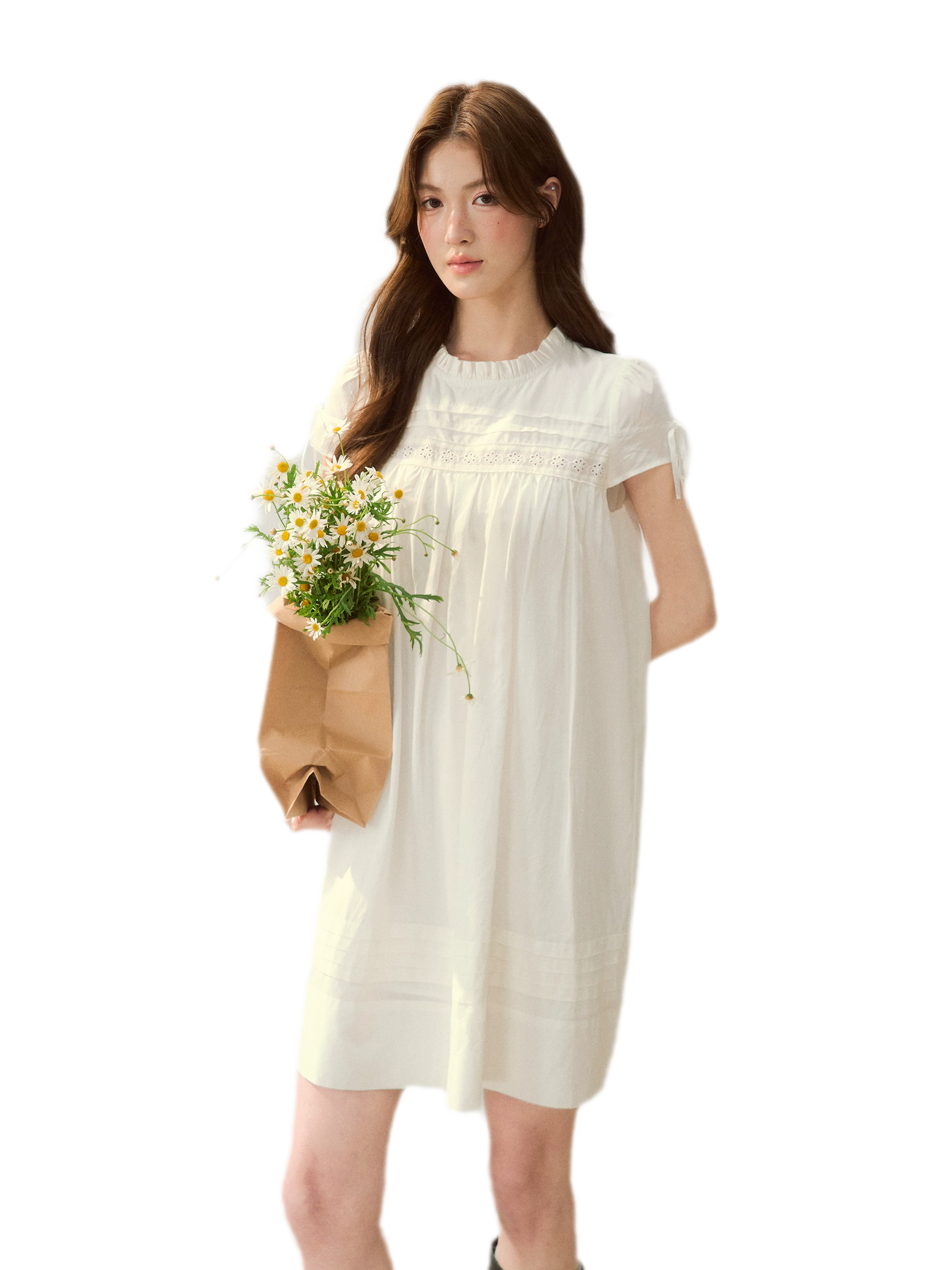Embroidered Ruffle Dress