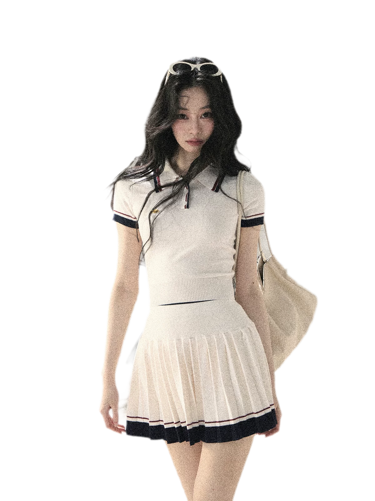 Jacquard Polo Pleated Skirt Set