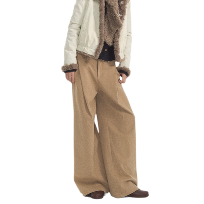 Geplooide broek met wijde pijpen van wolachtige stof