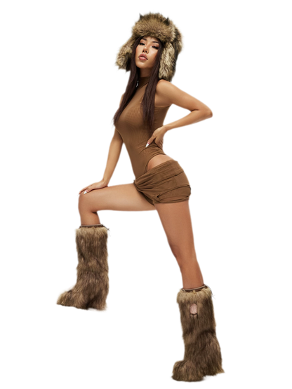 Eco-Fur Tall Wedge Boots