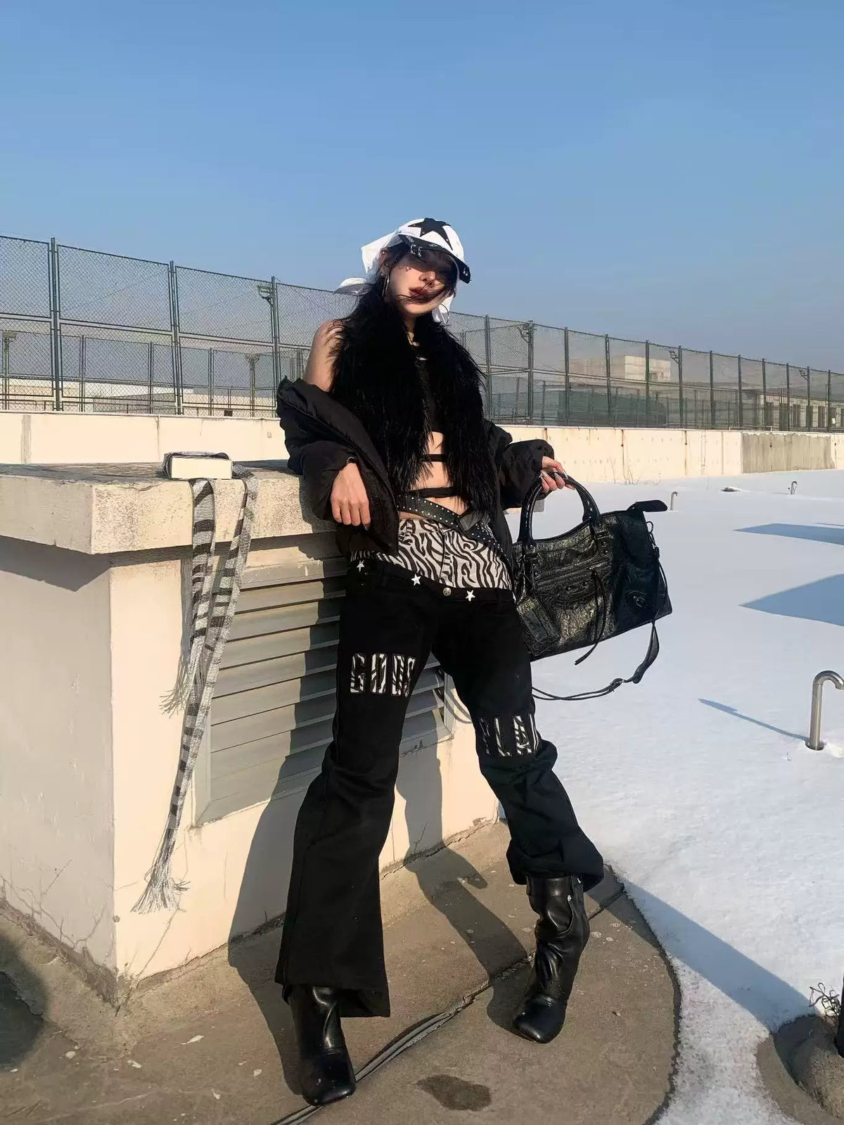 Zebra Panel Flared Jeans