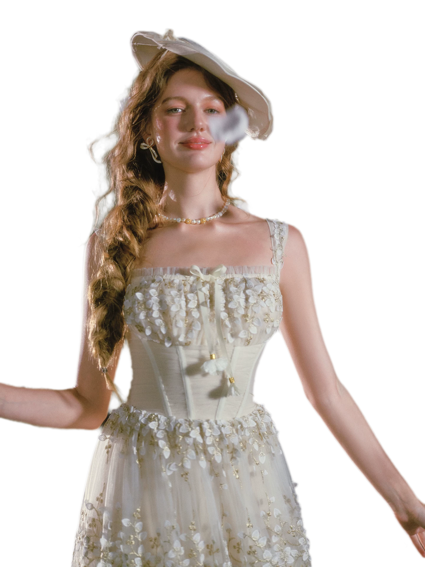 Embroidered Boned Waist Maxi Dress