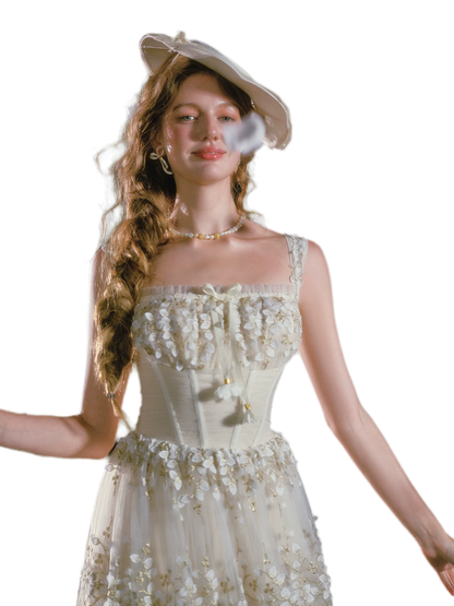 Embroidered Boned Waist Maxi Dress