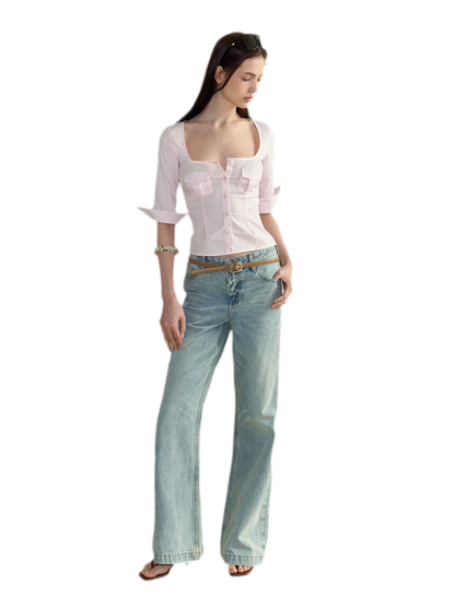 Vintage Square Neck Slim Fit Shirt
