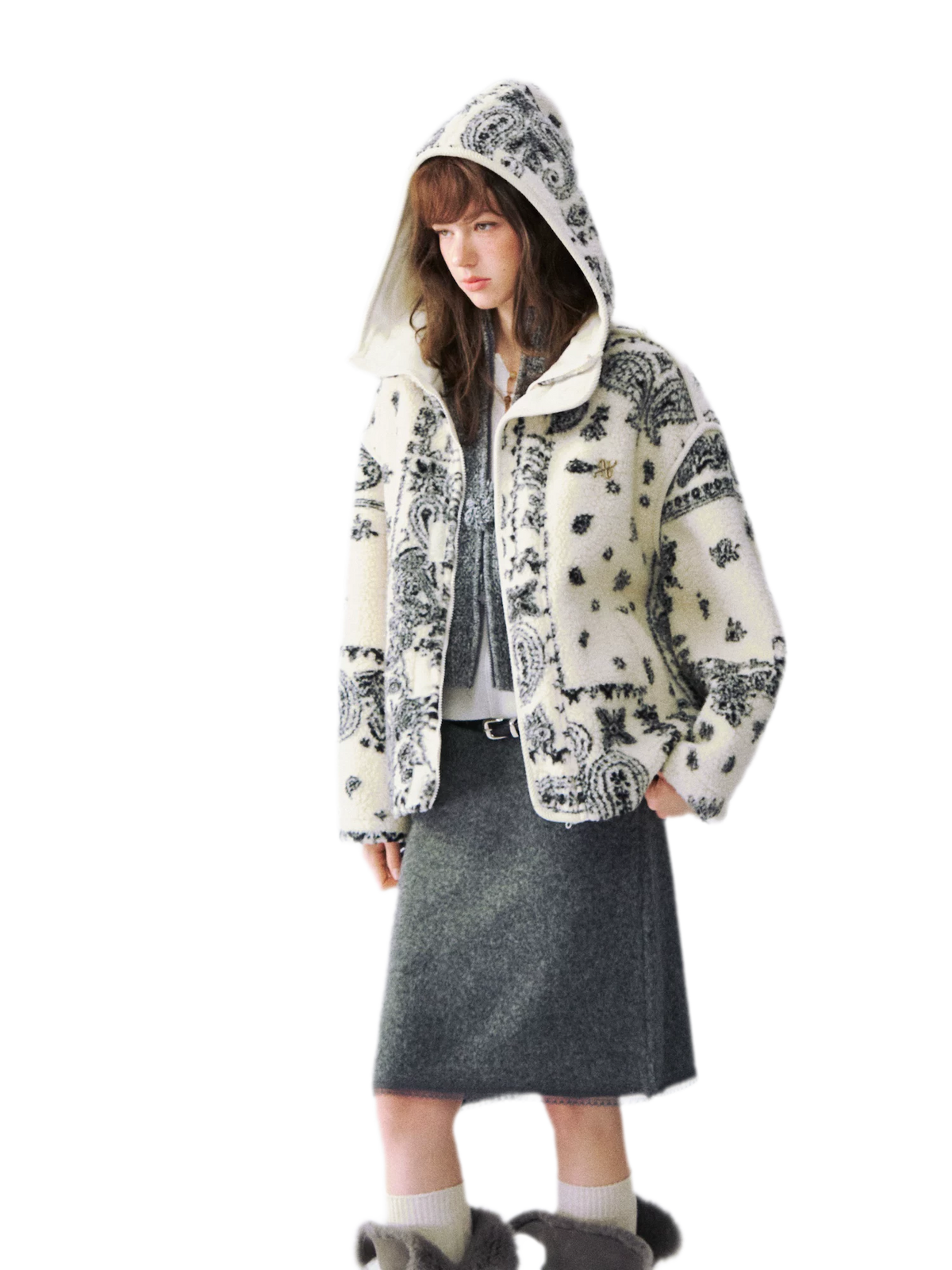 Jacquard Plush Fleece Hooded Jacket