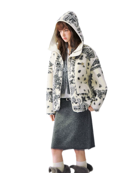 Jacquard Plush Fleece Hooded Jacket