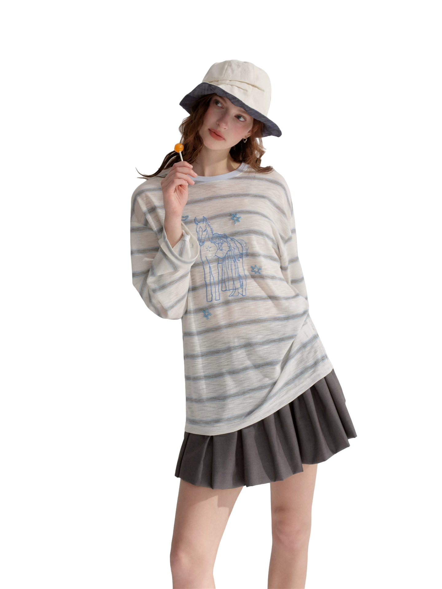 Embroidered Beaded Striped Loose T-shirt