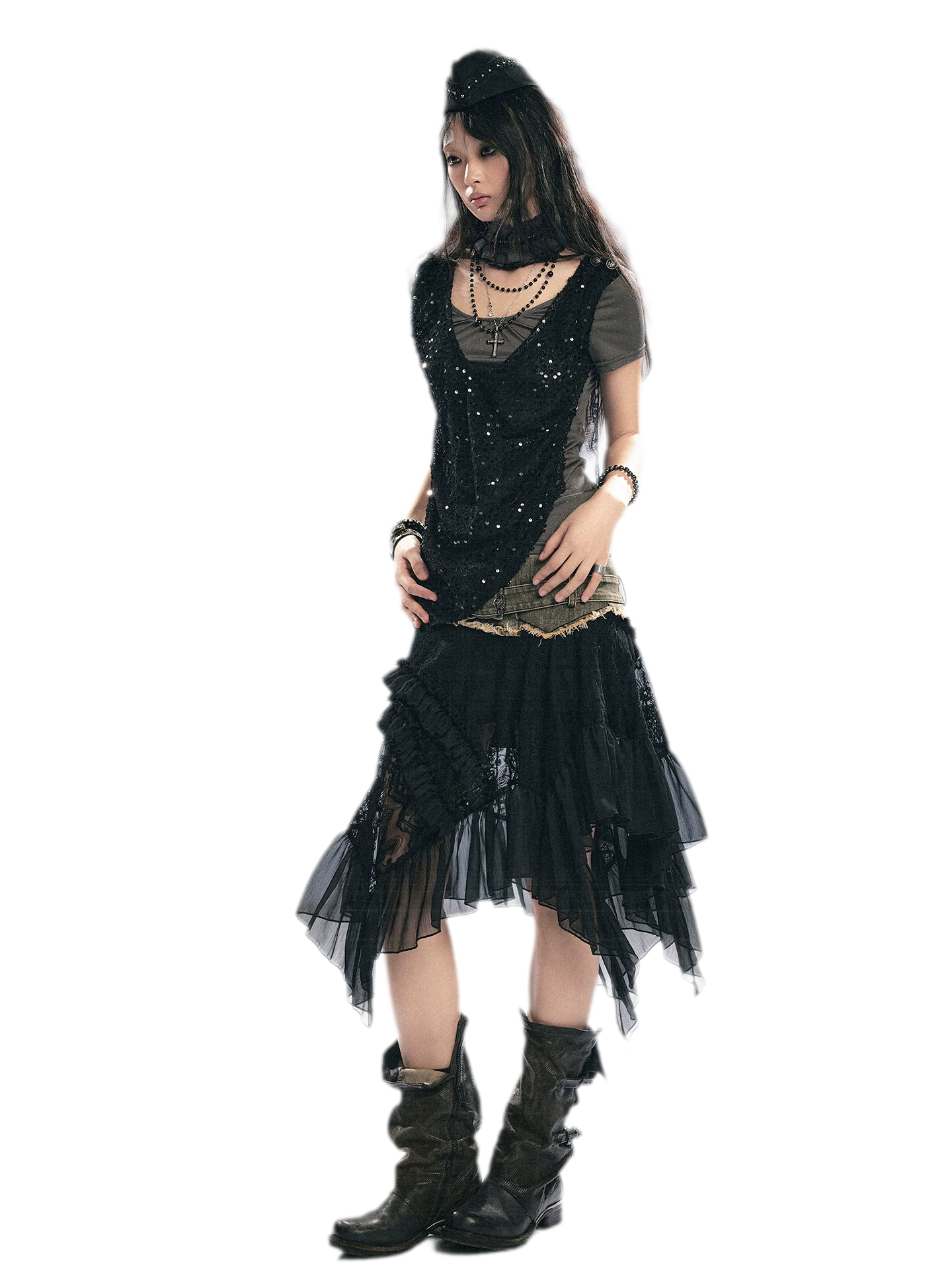Lace Patchwork Tulle Skirt