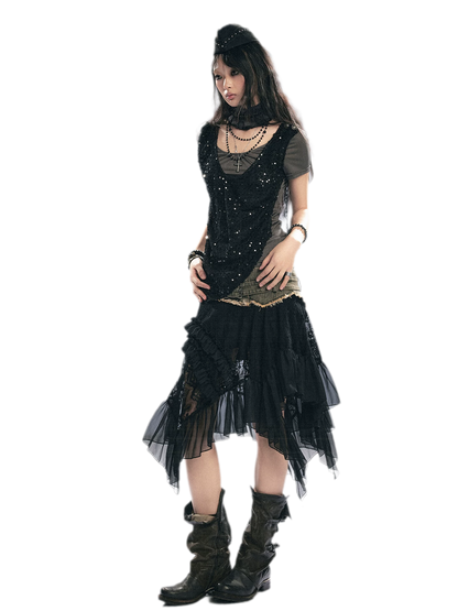 Lace Patchwork Tulle Skirt