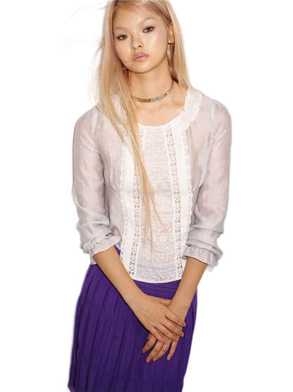 Embroidered Lace Cropped Blouse
