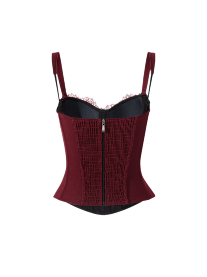 Burgundy Lace Boned Bustier