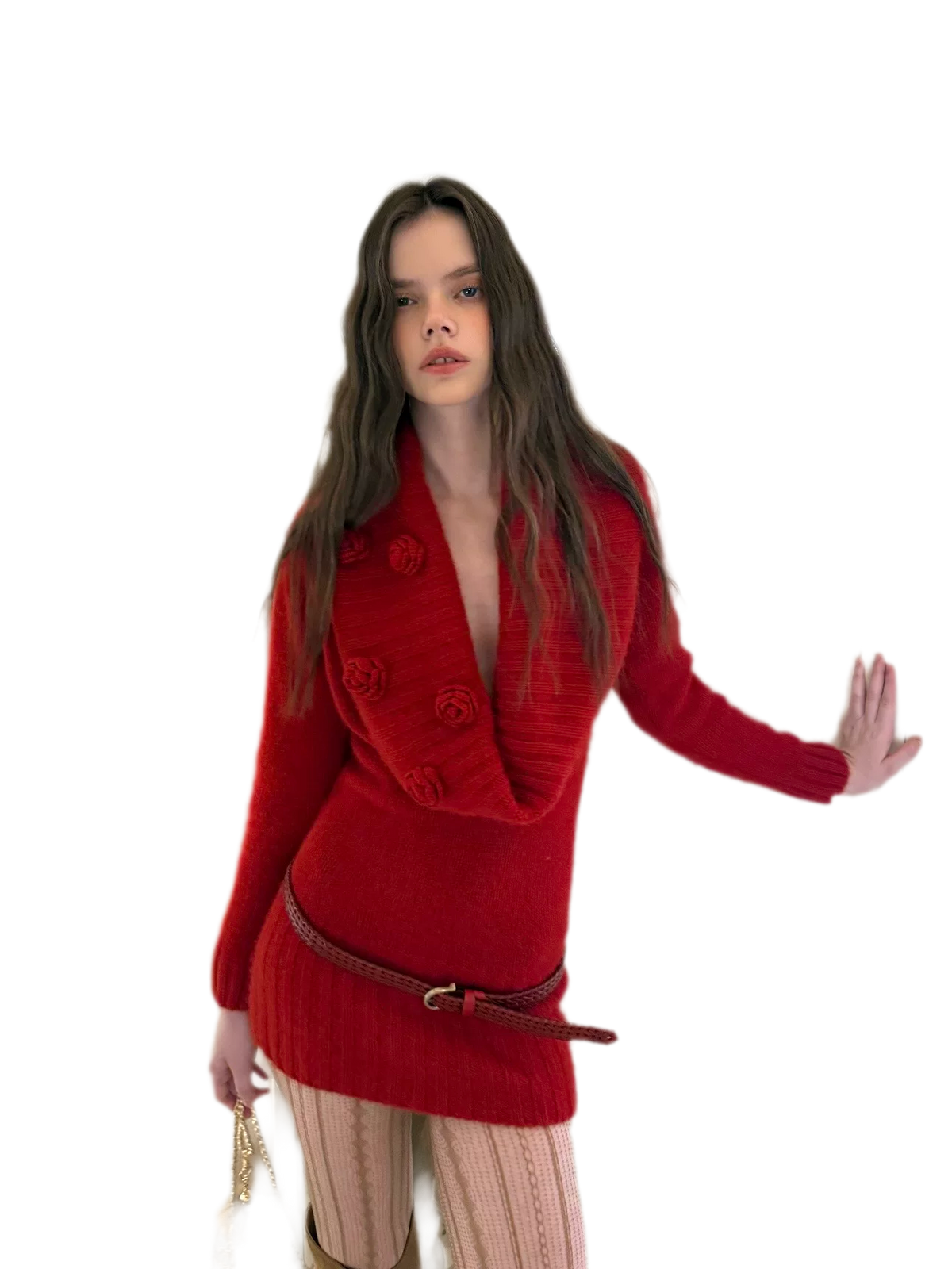 Chunky Knit Cowl Neck Dress