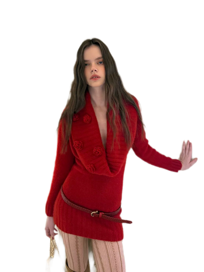Chunky Knit Cowl Neck Dress